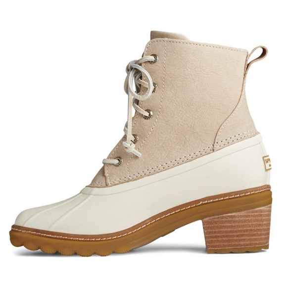 Sperry Womens Saltwater Duck Boot NWT Heel Bootie Ivory Leather Rubber Rain Snow - Picture 4 of 6
